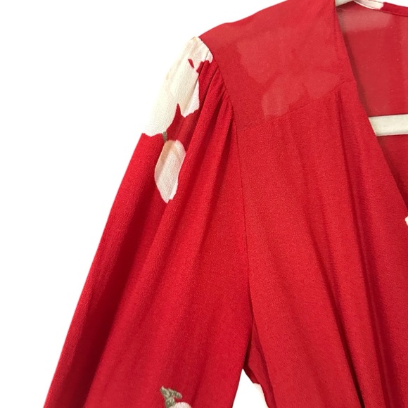 Reformation Red Collins Floral Wrap Mini Dress Size XS - Picture 8 of 11